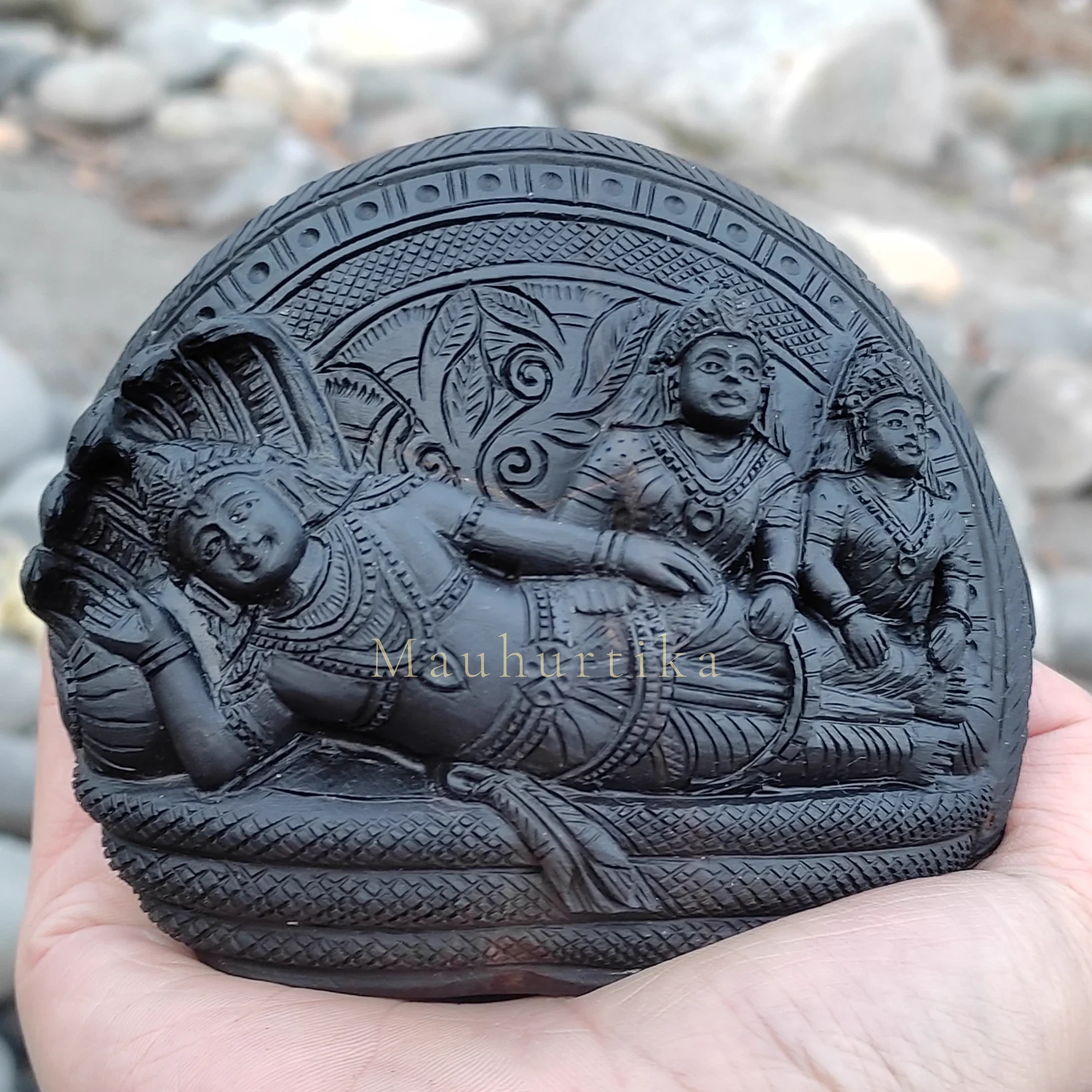 Maha Vishnu with Sridevi and Bhudevi Shaligram Murti
