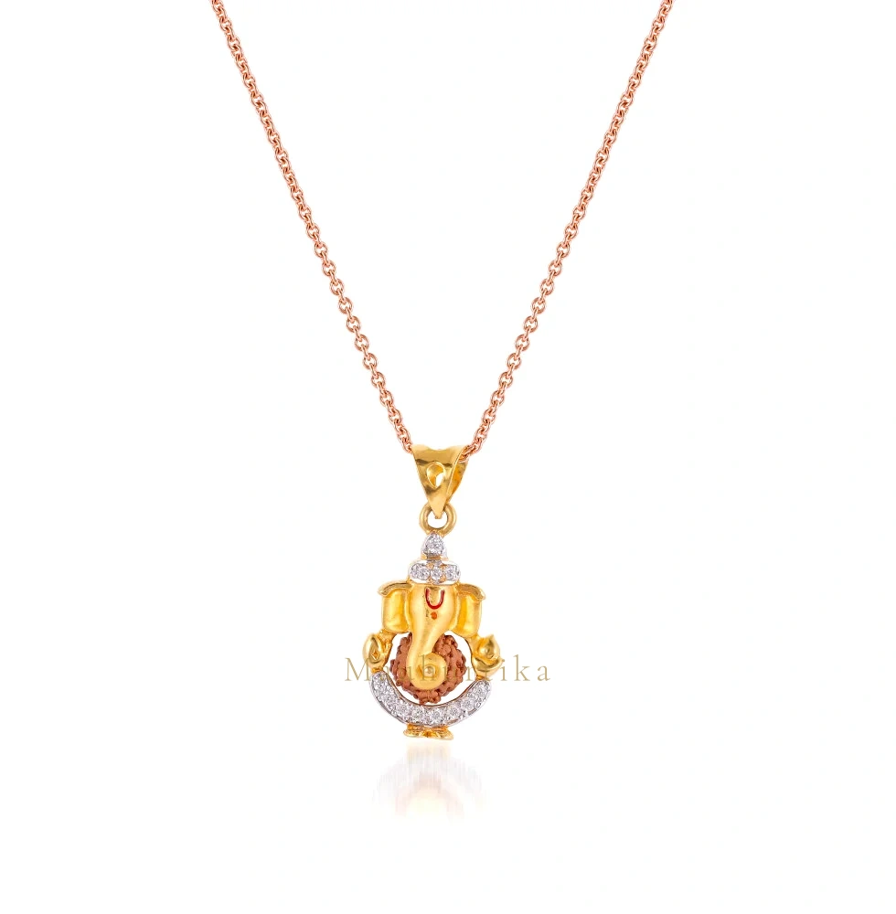 Vighnaharta Ganpati Rudraksha Gold Pendant with Diamonds