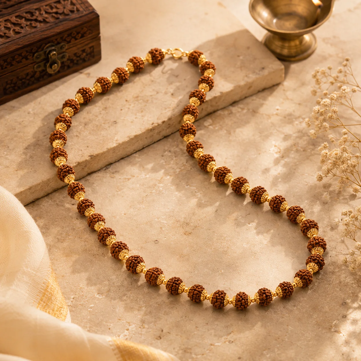 Swarna Kavach Rudraksha Mala with Gold Caps – view 2