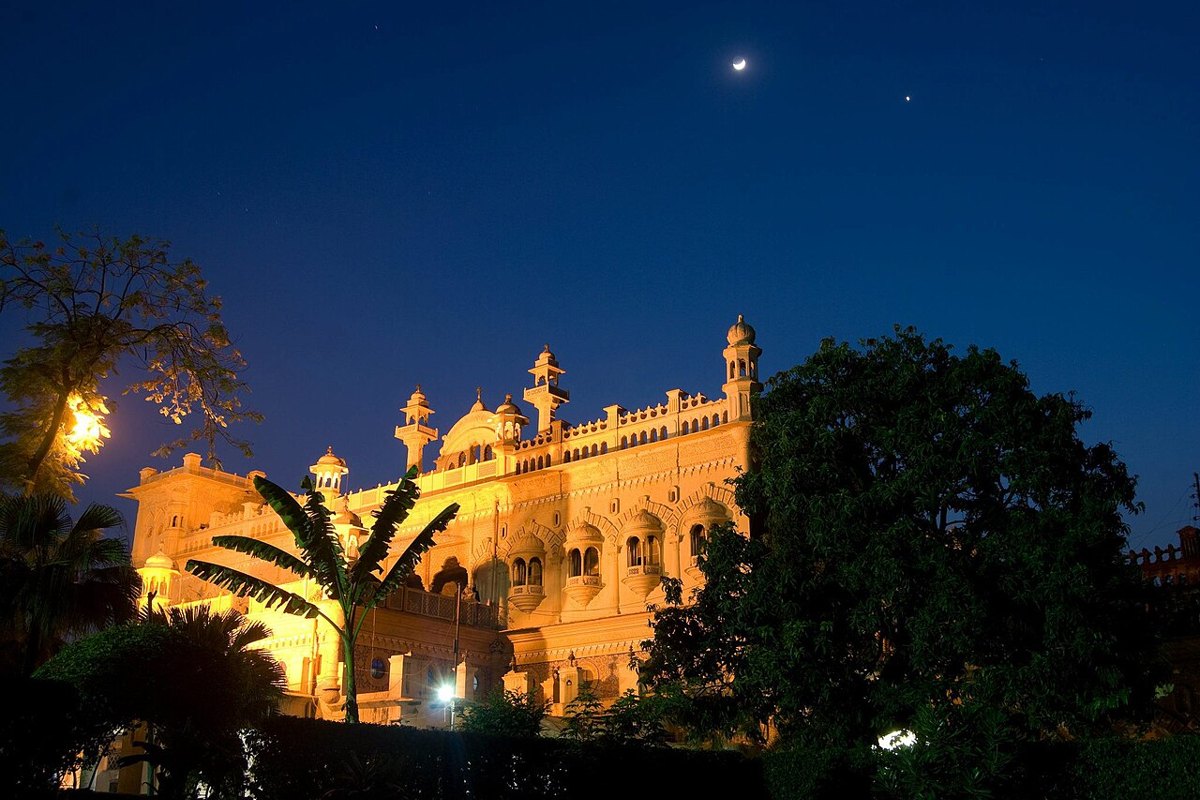 Mustafa Castle illuminated at night in Meerut