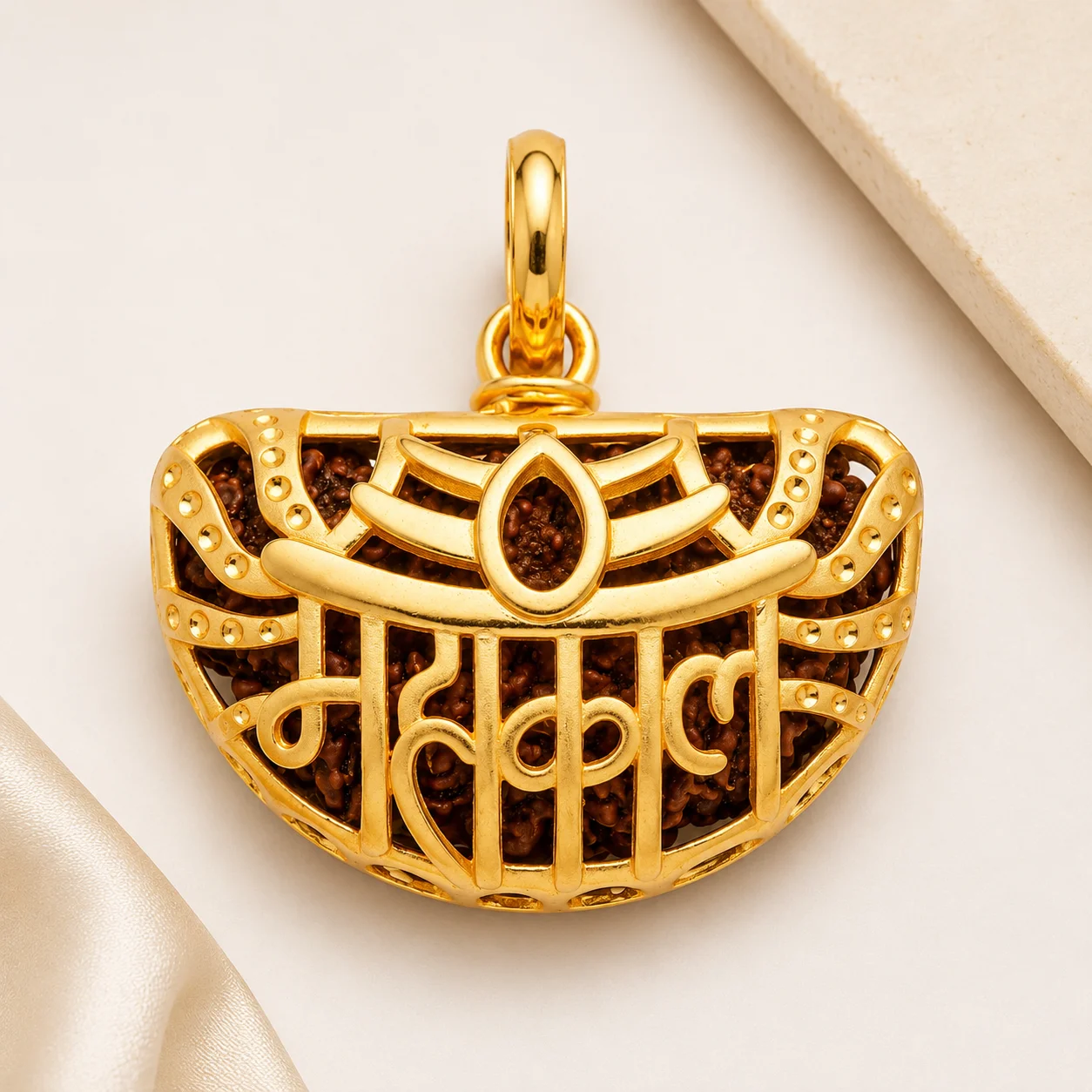Mahakal Rudraksha 22K Gold Pendant – Lotus Frame – view 2