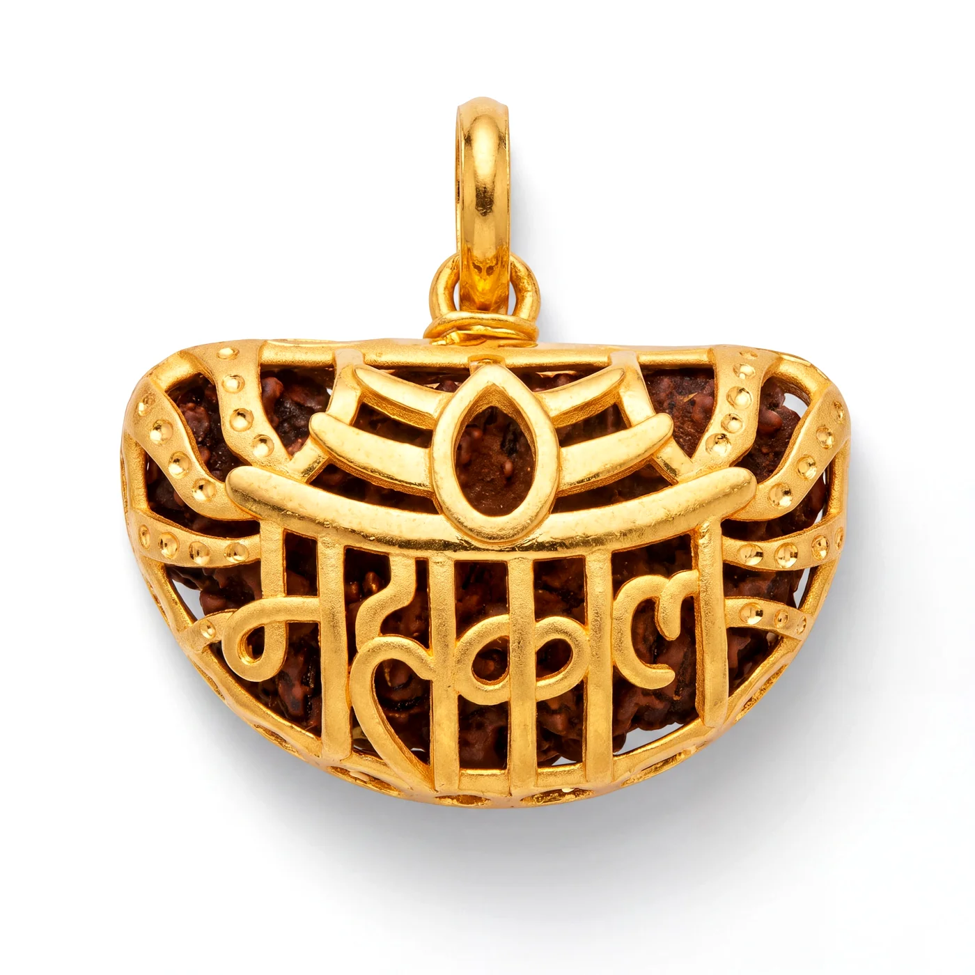 Mahakal Rudraksha 22K Gold Pendant – Lotus Frame