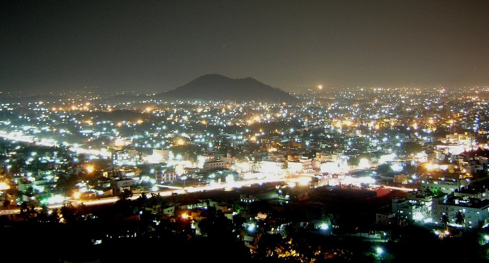 Salem city viewed from the hills at night