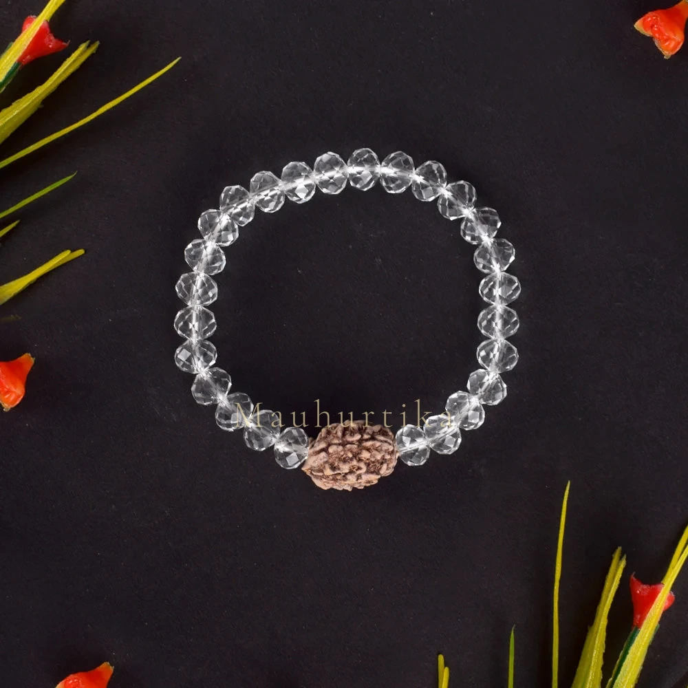 3 Mukhi Rudraksha Glass Crystal Bracelet