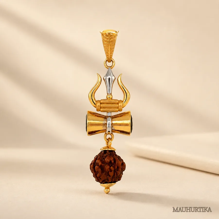 Mahadev Trishul Rudraksha 18K Gold Pendant – view 2