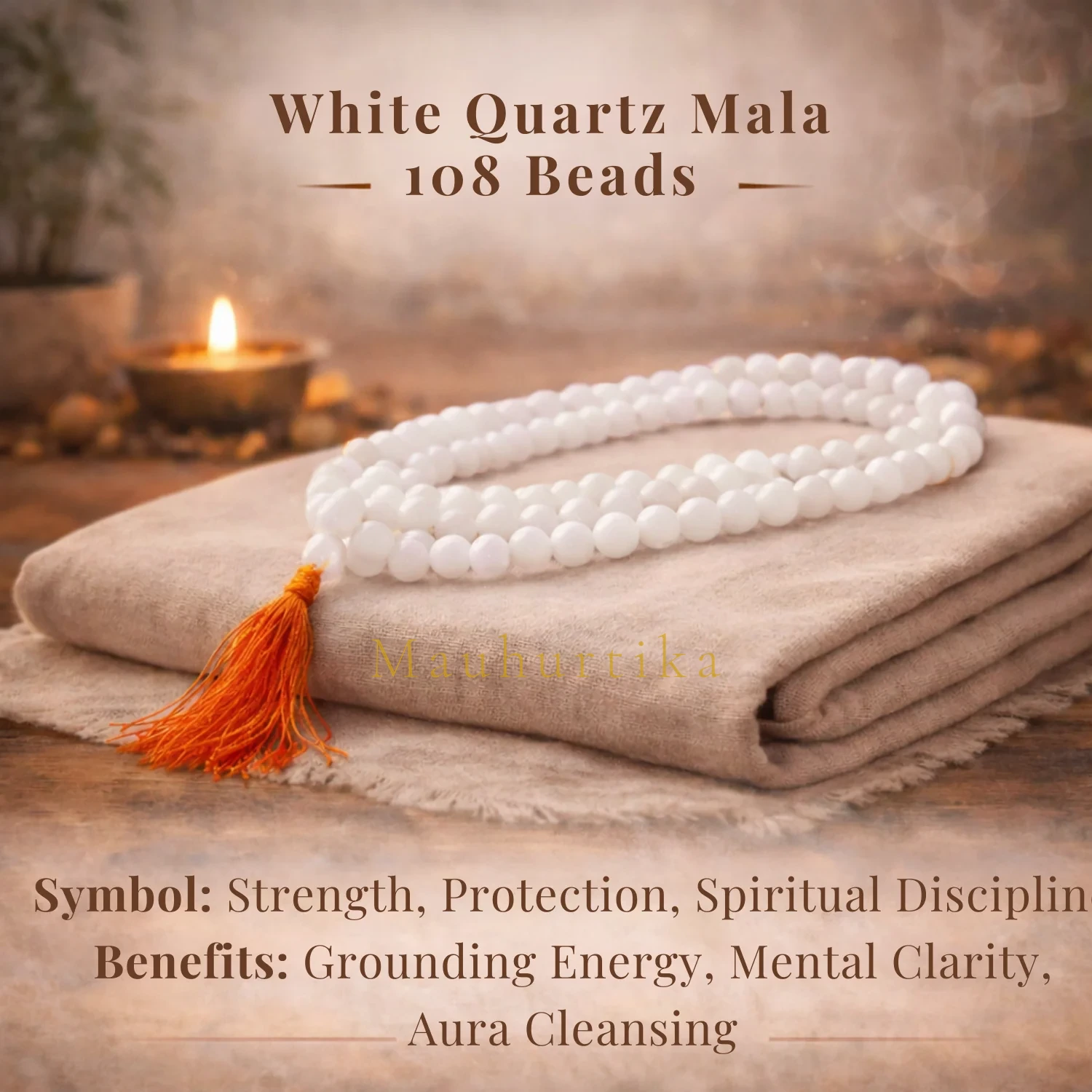 White Quartz Mala 108 Beads for Love, Healing & Emotional Balance