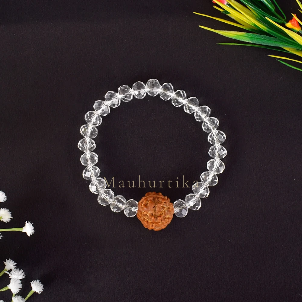 4 Mukhi Rudraksha Glass Crystal Bracelet