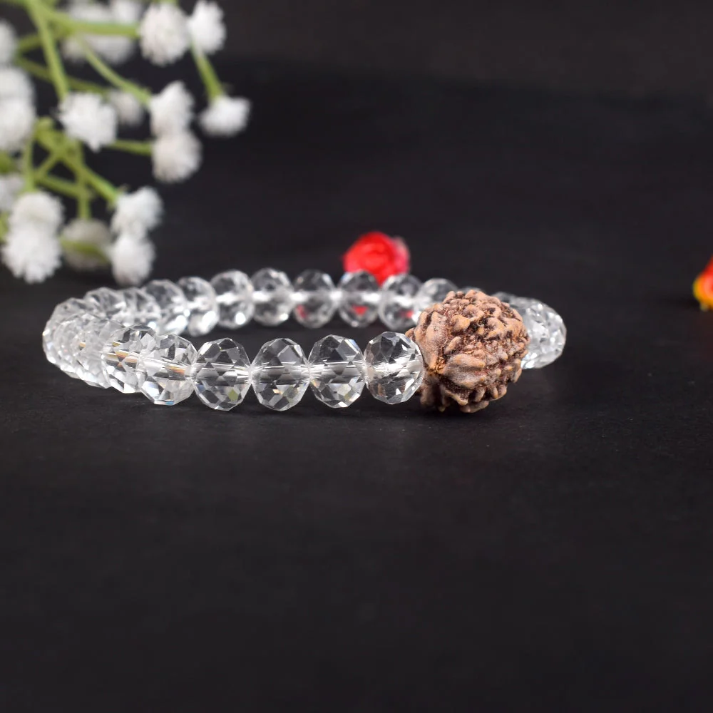 3 Mukhi Rudraksha Glass Crystal Bracelet — view 3