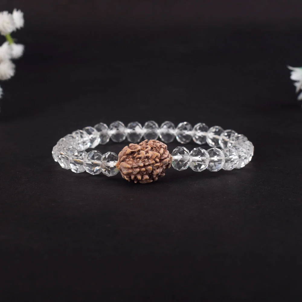 3 Mukhi Rudraksha Glass Crystal Bracelet — view 2