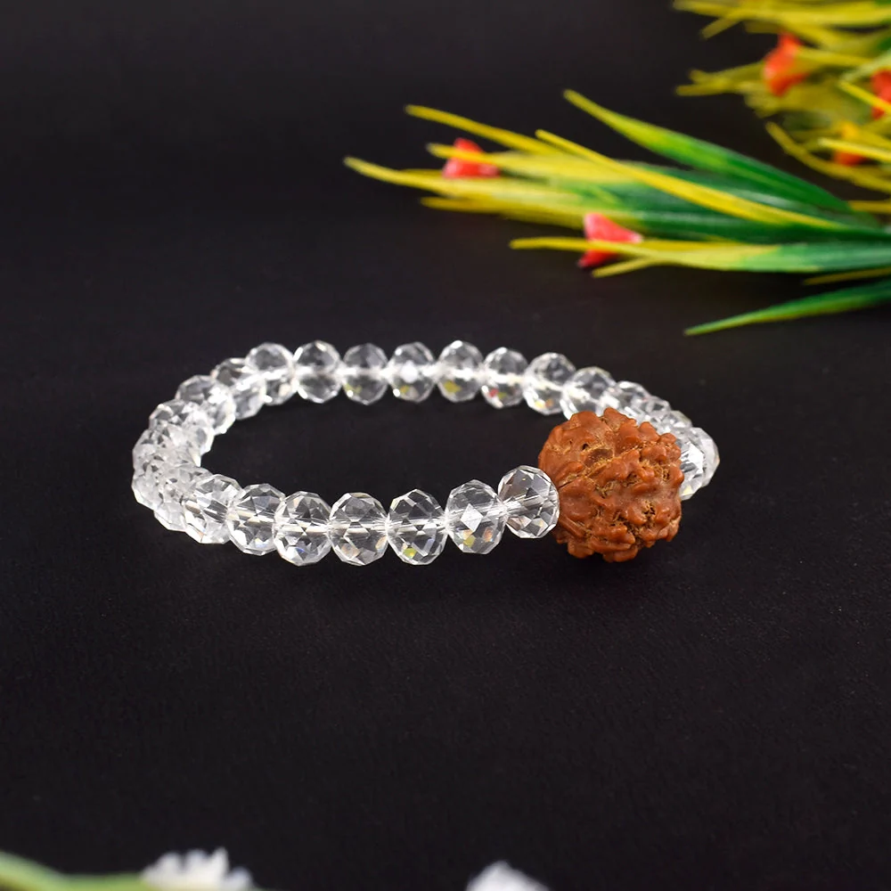4 Mukhi Rudraksha Glass Crystal Bracelet — view 3