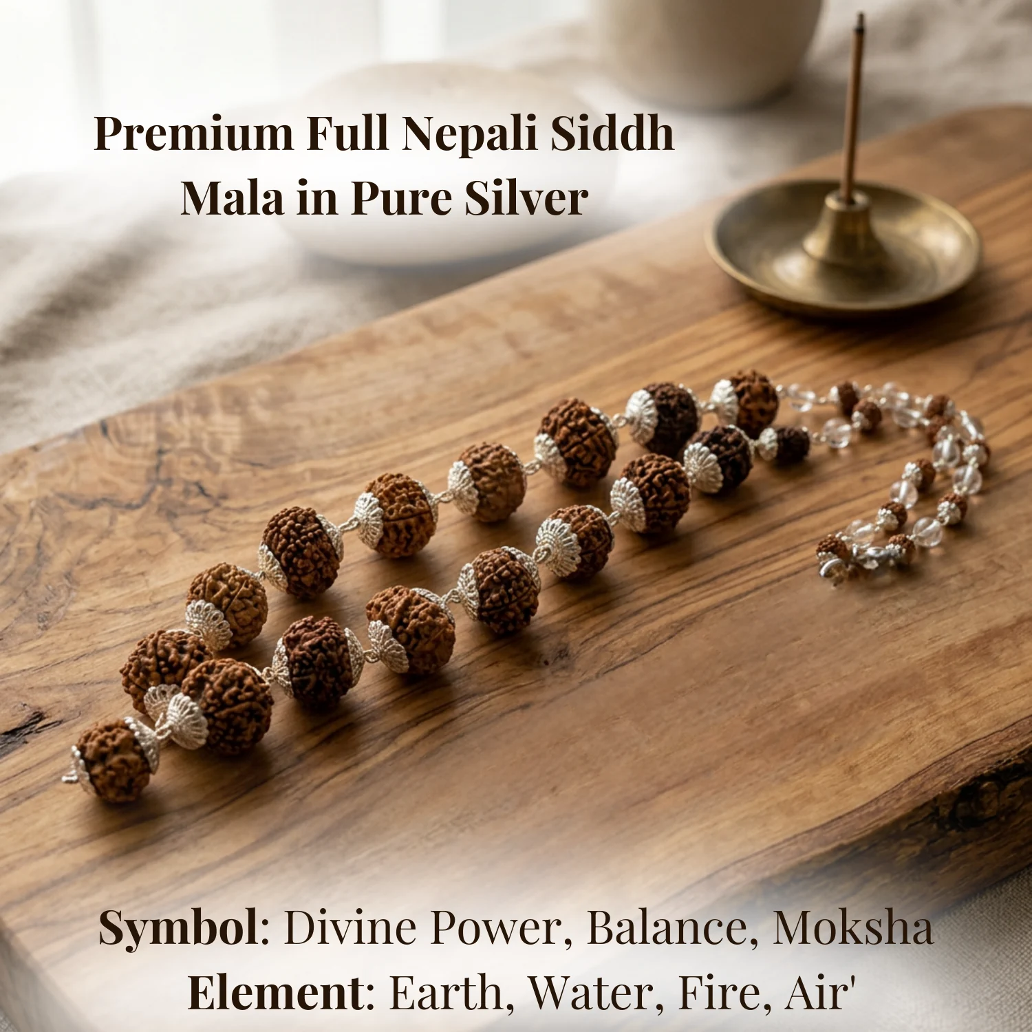 Premium Full Nepali Siddh Mala in Pure Silver for Spiritual Power & Protection