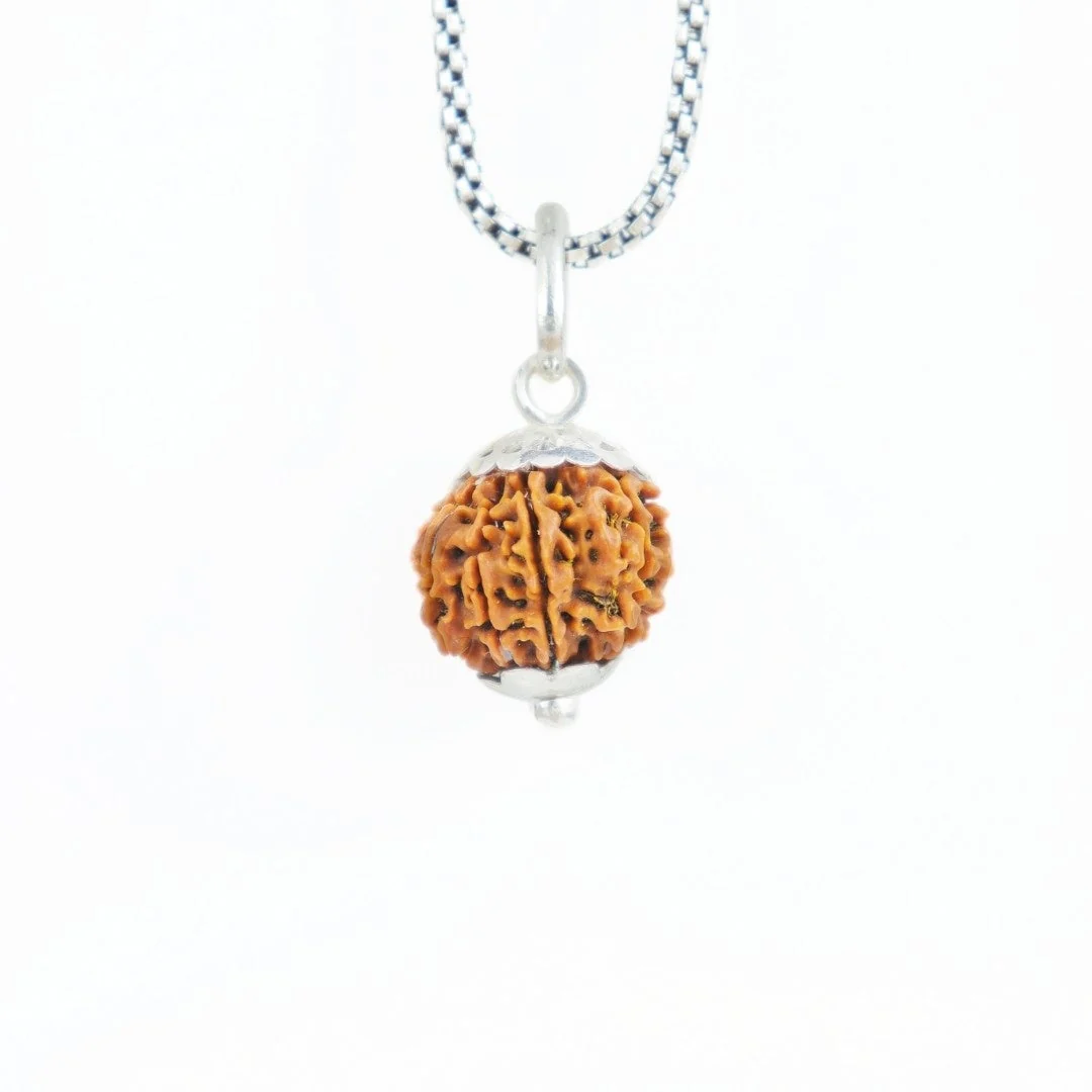 9 Mukhi Rudraksha Silver Capping Pendant ( Nepali )