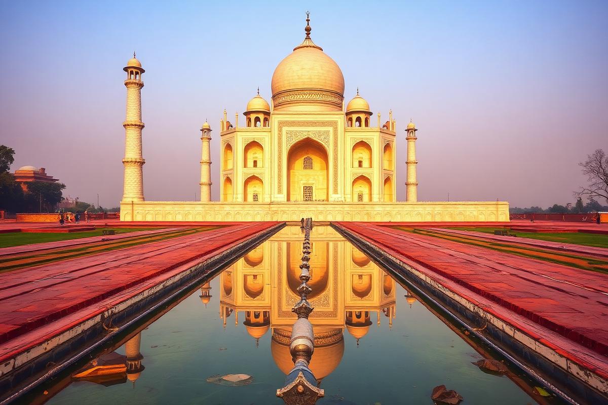 Taj Mahal and its reflecting pool in Agra