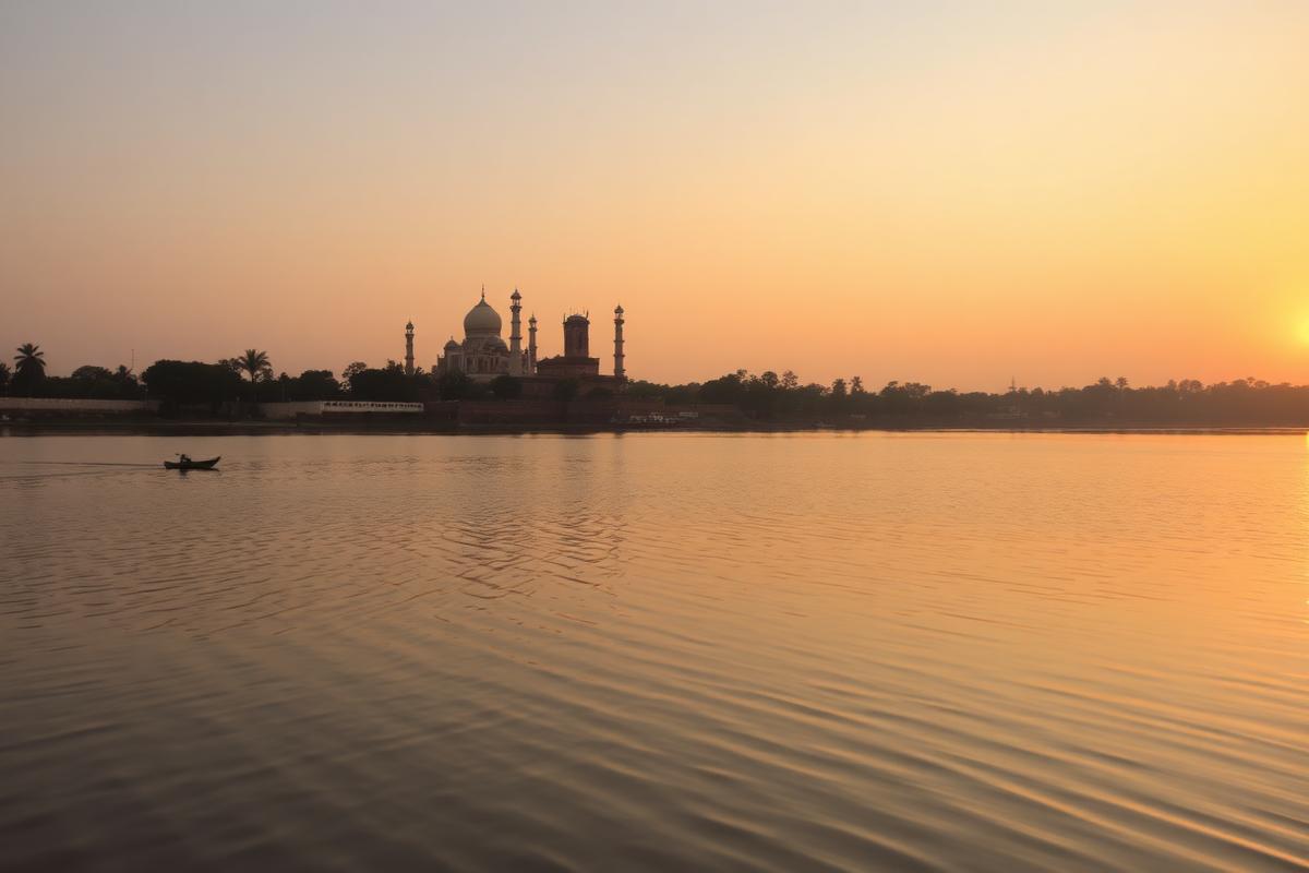 Upper Lake at sunset with the Bhopal skyline