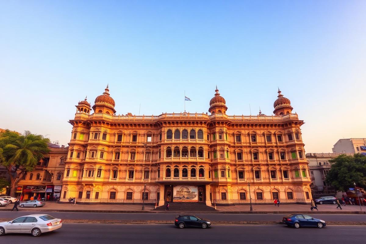 Rajwada palace facade in Indore at golden hour