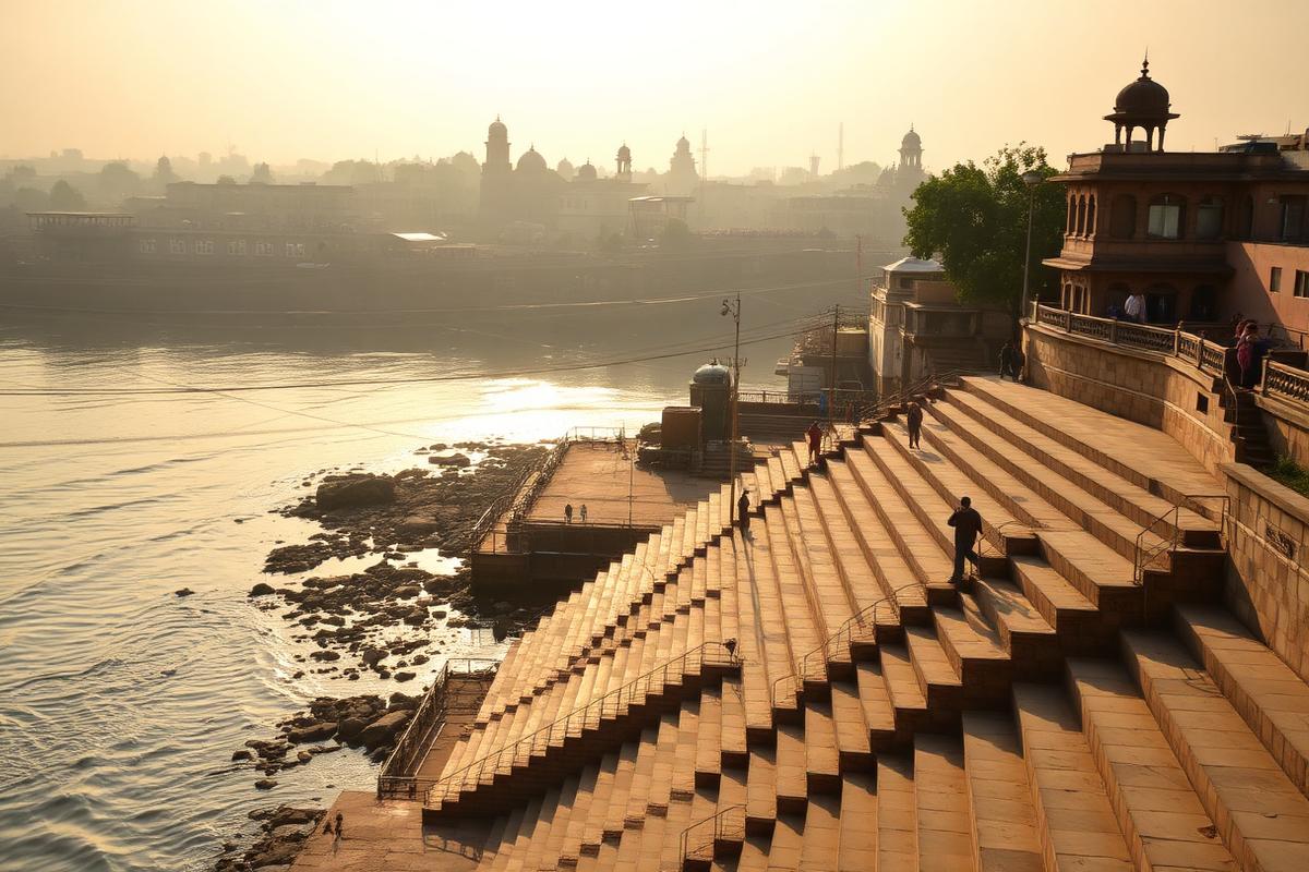 Ganga river ghat steps in Kanpur at sunrise