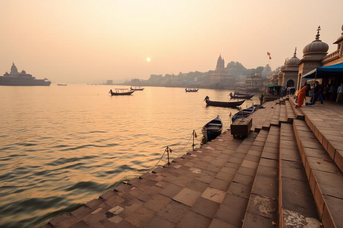 Ganga ghats at sunrise in Varanasi